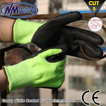 NMSAFETY 13g hiviz vert doublure nouvelle coupe niveau 5 sable nitrile coupe gants